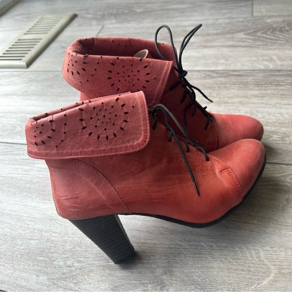 Claudia Laser Cutout Leather Fold Over Cuff Heeled Boots